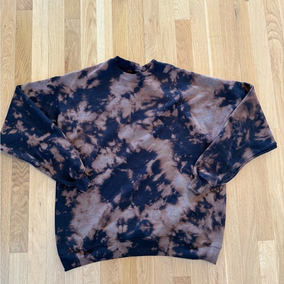 Reverse Tie Dye Sweatshirt Black & Brown Bleached Pullover grunge Street wear L - Picture 3 of 7